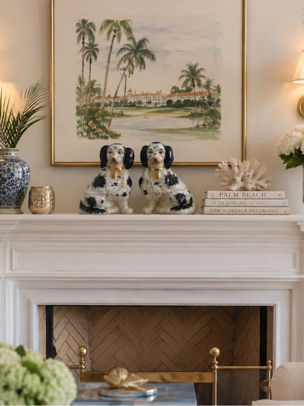 Vintage Staffordshire terrier Decorative Black and White ceramic dogs.